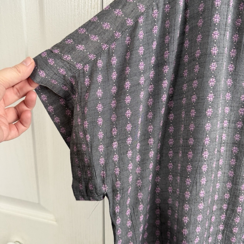 Dip Gray Purple Geometric Pattern Short Sleeve Blouse Women's Size 1X Boho - Picture 2 of 6
